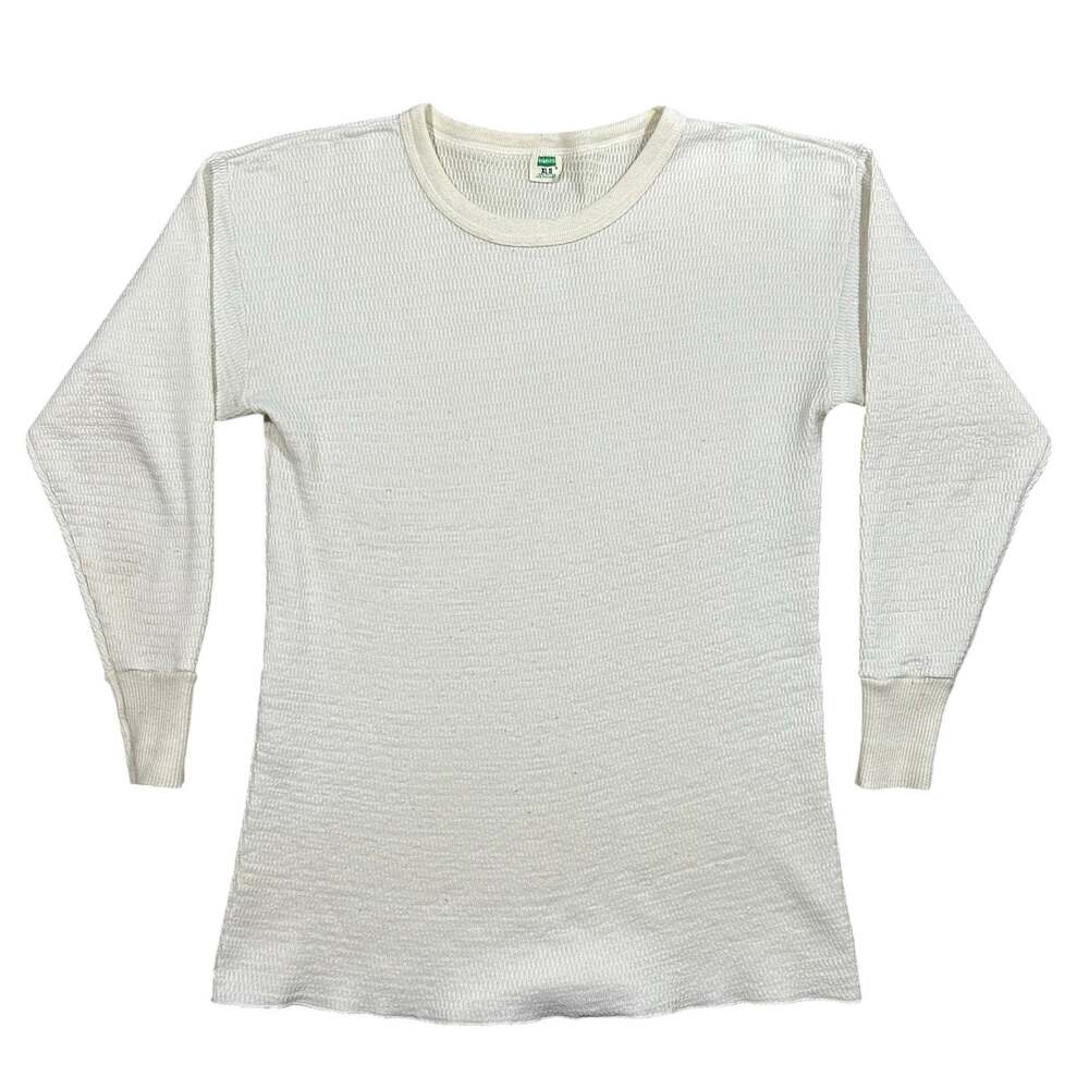 Vintage 70s Hanes Thermal Knit Shirt Men’s Large White Waffle Long Sleeve USA